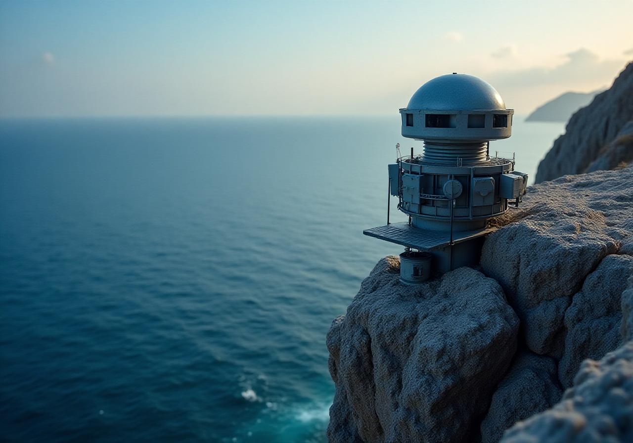 Coastal surveillance radar node integrated into a rugged landscape